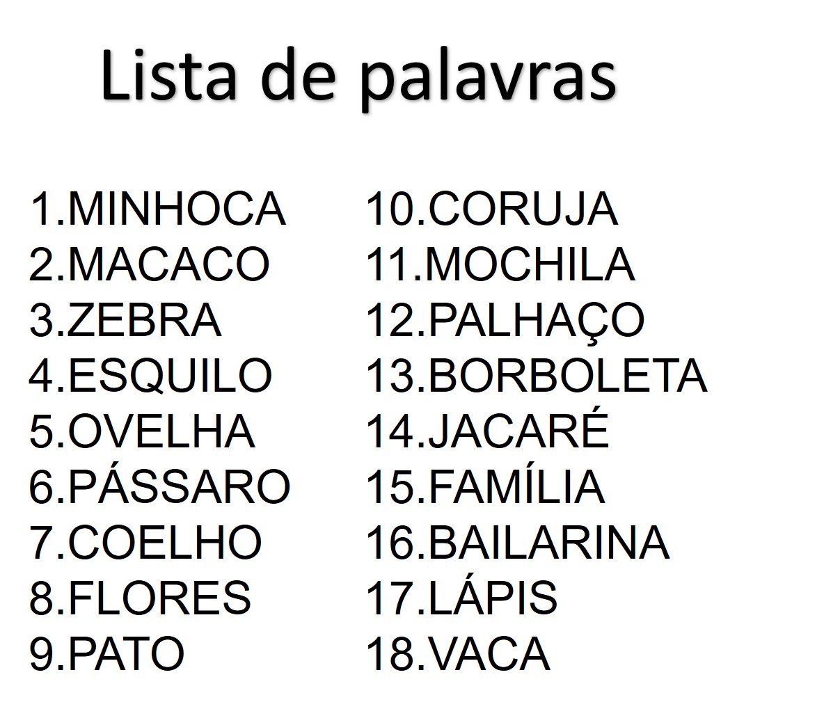 Lista de palavras ditado mudo
