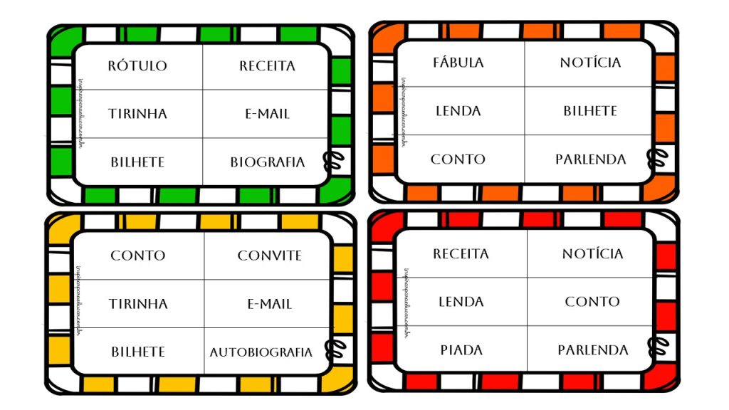 Bingo dos gêneros textuais